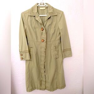 DKNY Jeans Trench Coat w Feminine Ruffles